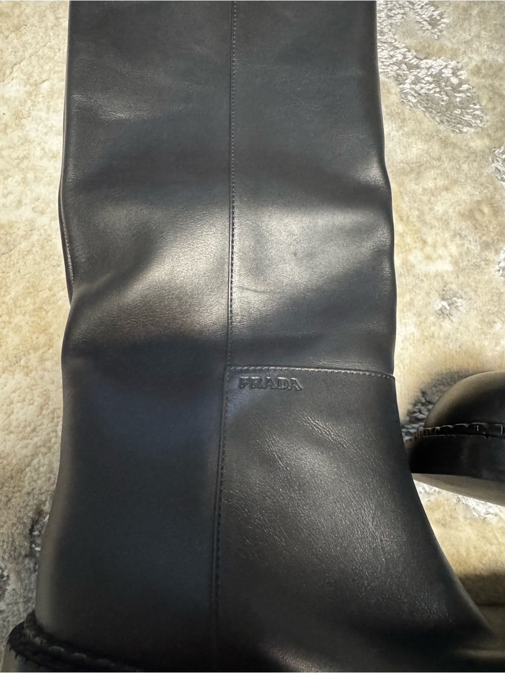 NEW!!! Prada Black Leather Knee-High Block-Heel Boots SZ 9 - Picture 7 of 7